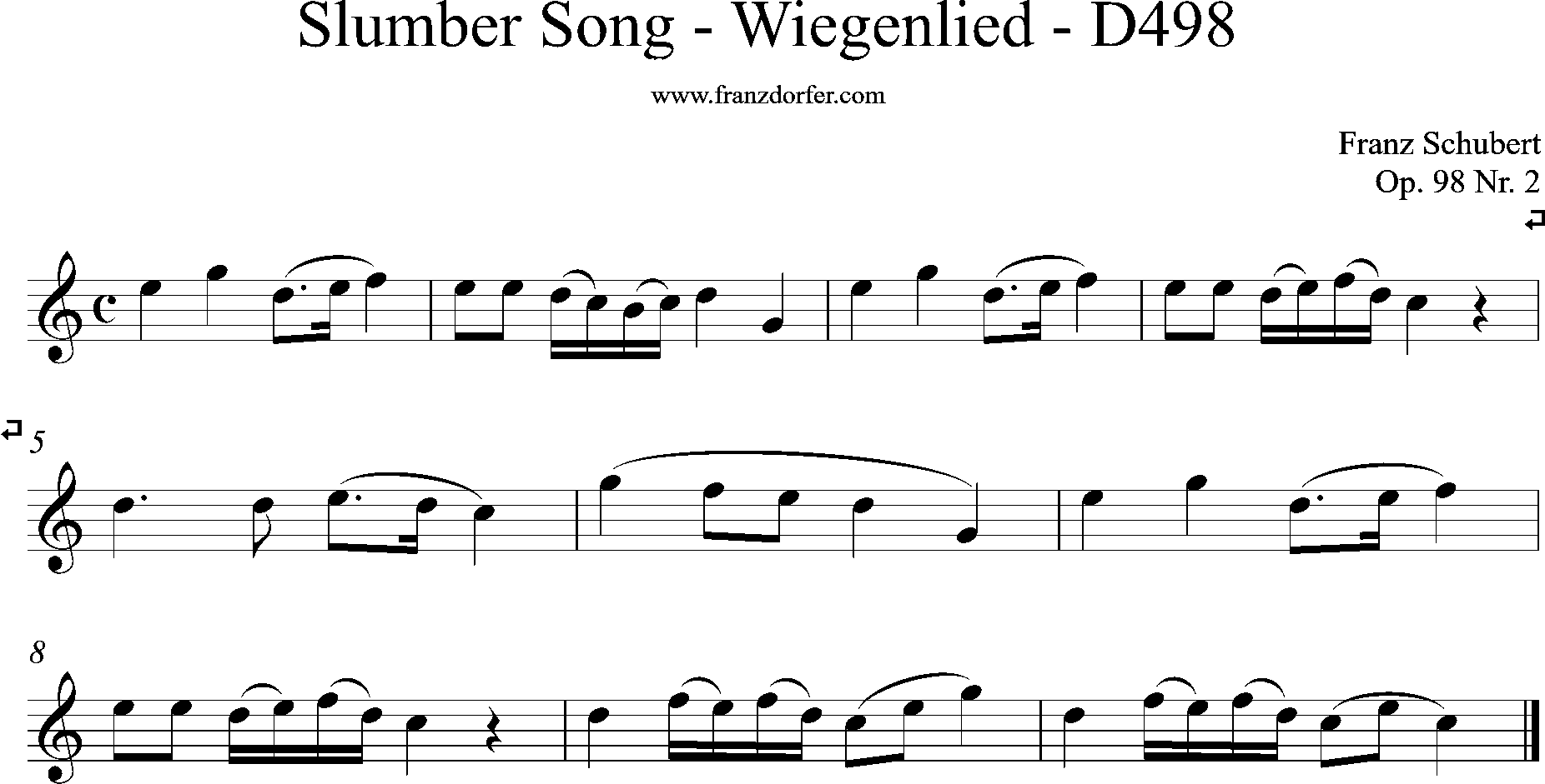 slumbersong, Wiegenlied Schubert, Clarinet C-major high 